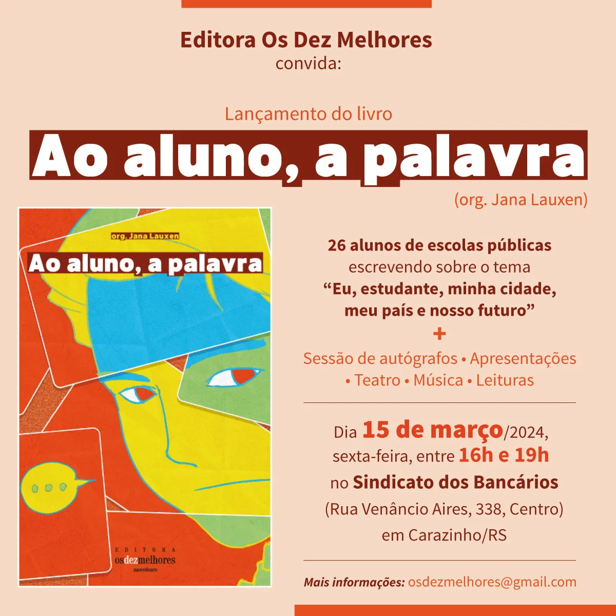 Livro reúne textos de alunos de escolas públicas de Carazinho e região